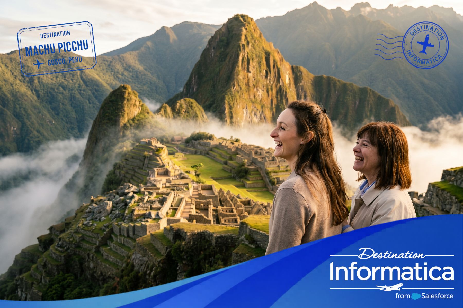 Destination Informatica guests transformed into a branded Machu Picchu travel portrait