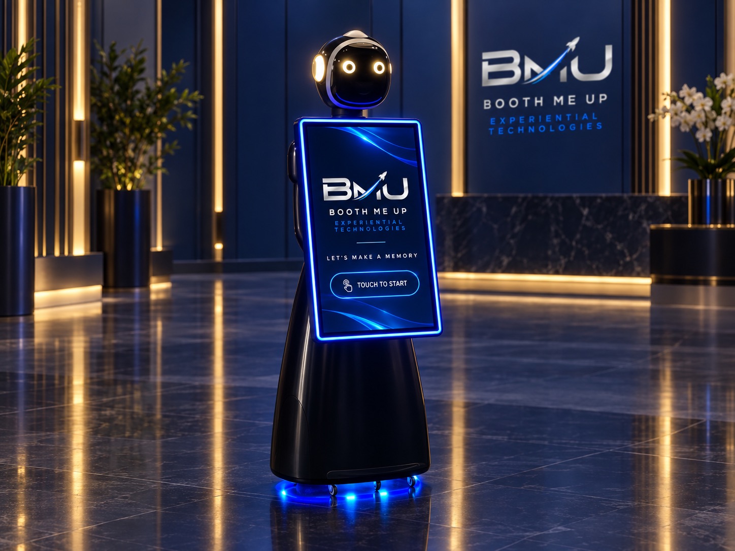 All-black SnapBot Rosie product visualization; circulation and support space are planned separately