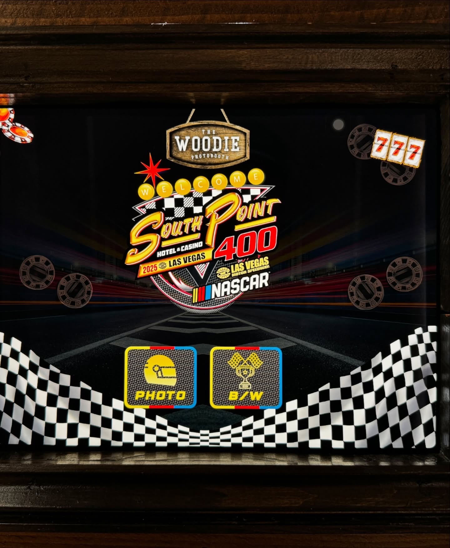 South Point 400 race branding on the Woodie display, October 2025 production photo