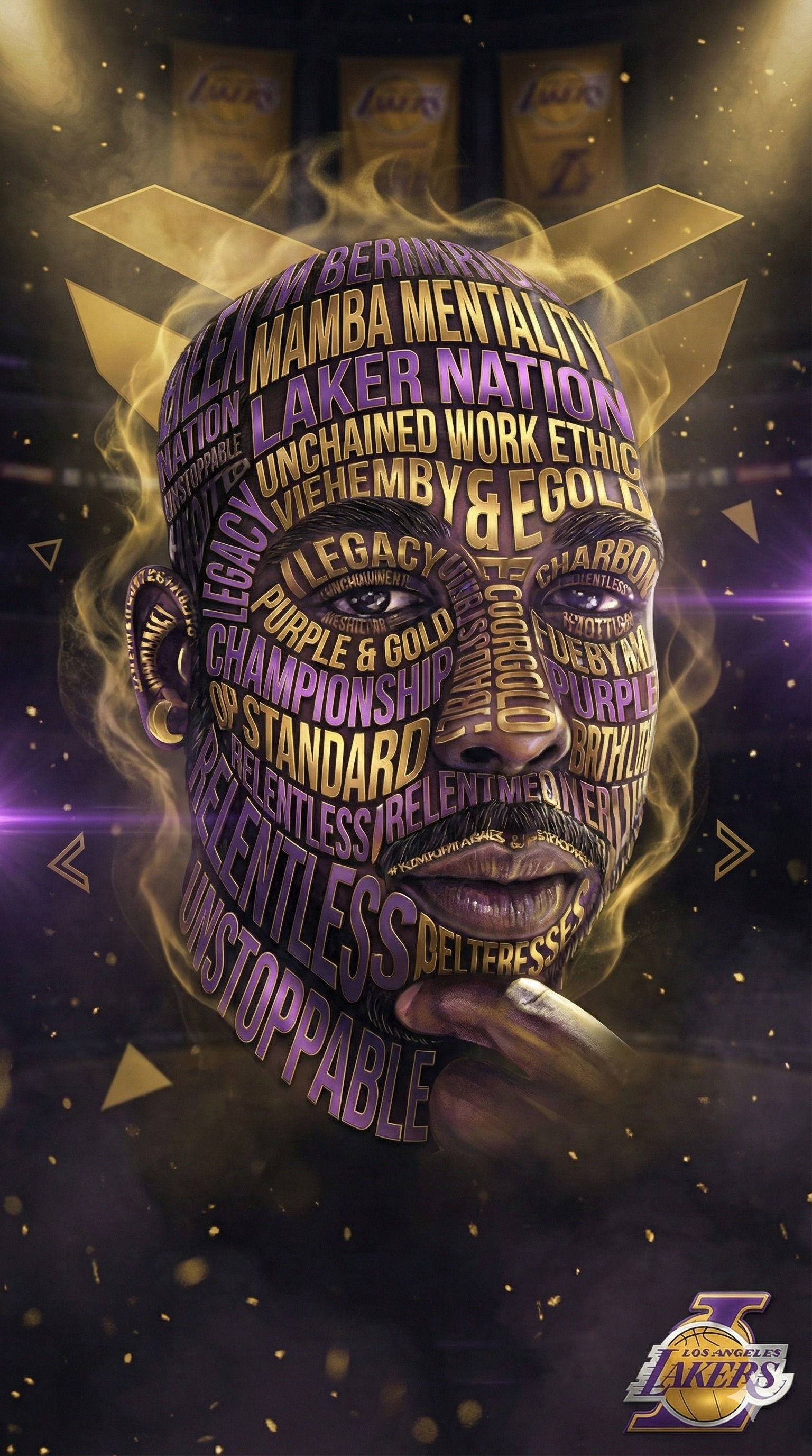 AI portrait example with layered gold typography