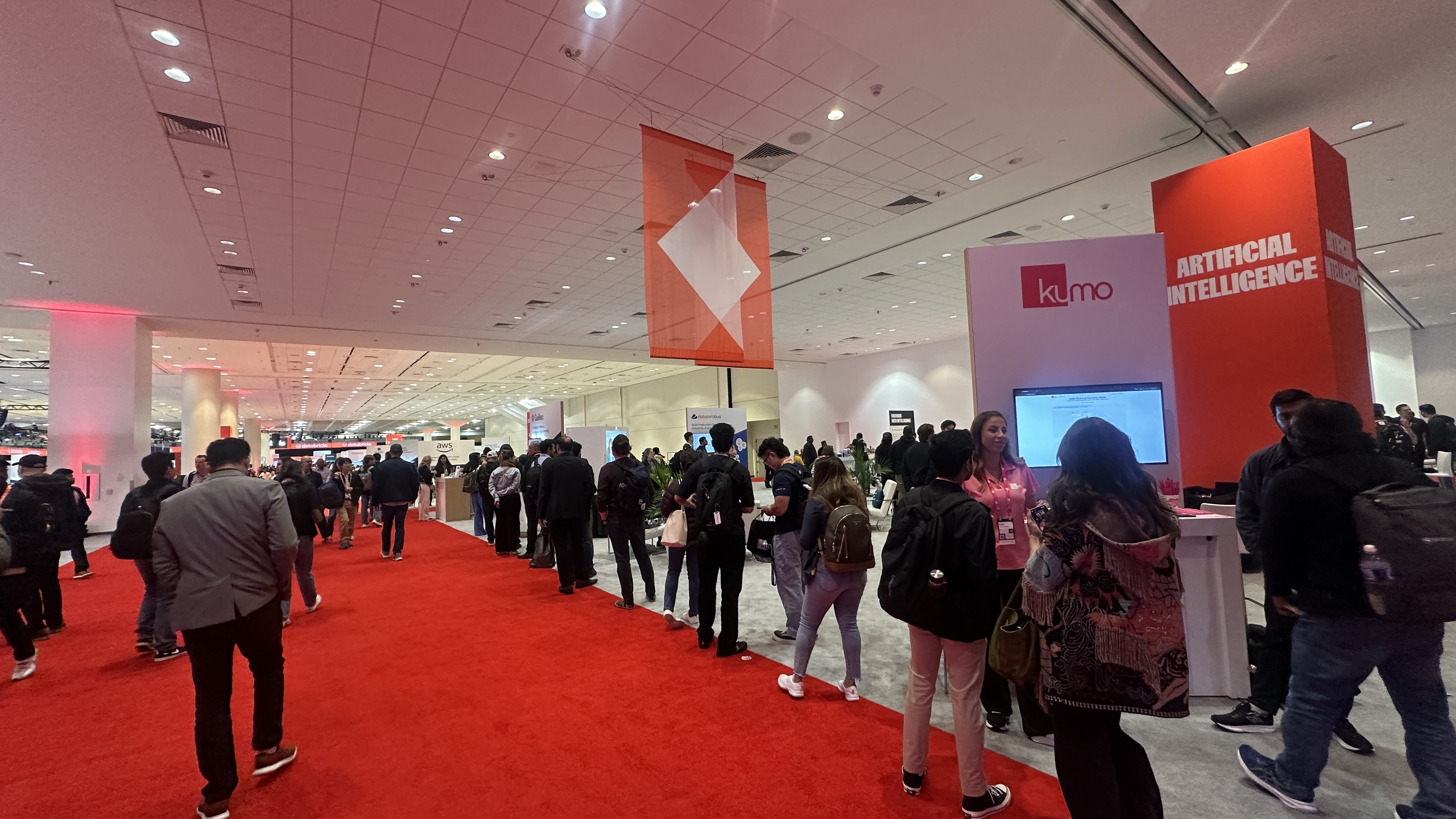 Audience queue at a Databricks Generative AI Trading Cards activation