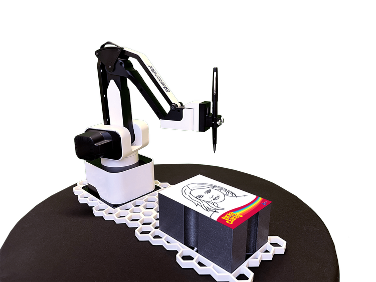 Picasso AI Sketch Robot drawing a guest portrait at a live event