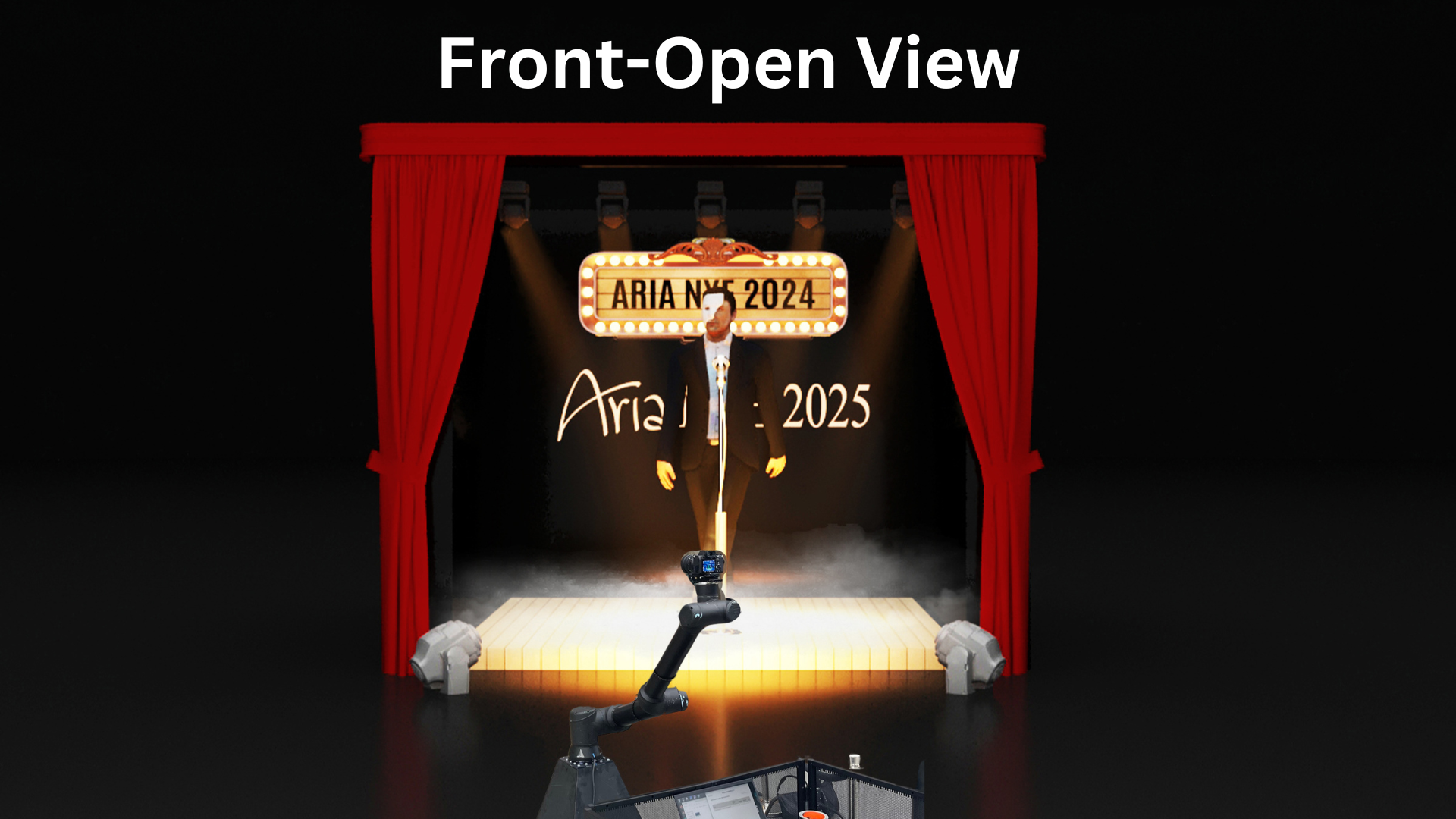 Aria scenic concept · open view · BoothMeUp custom fabrication