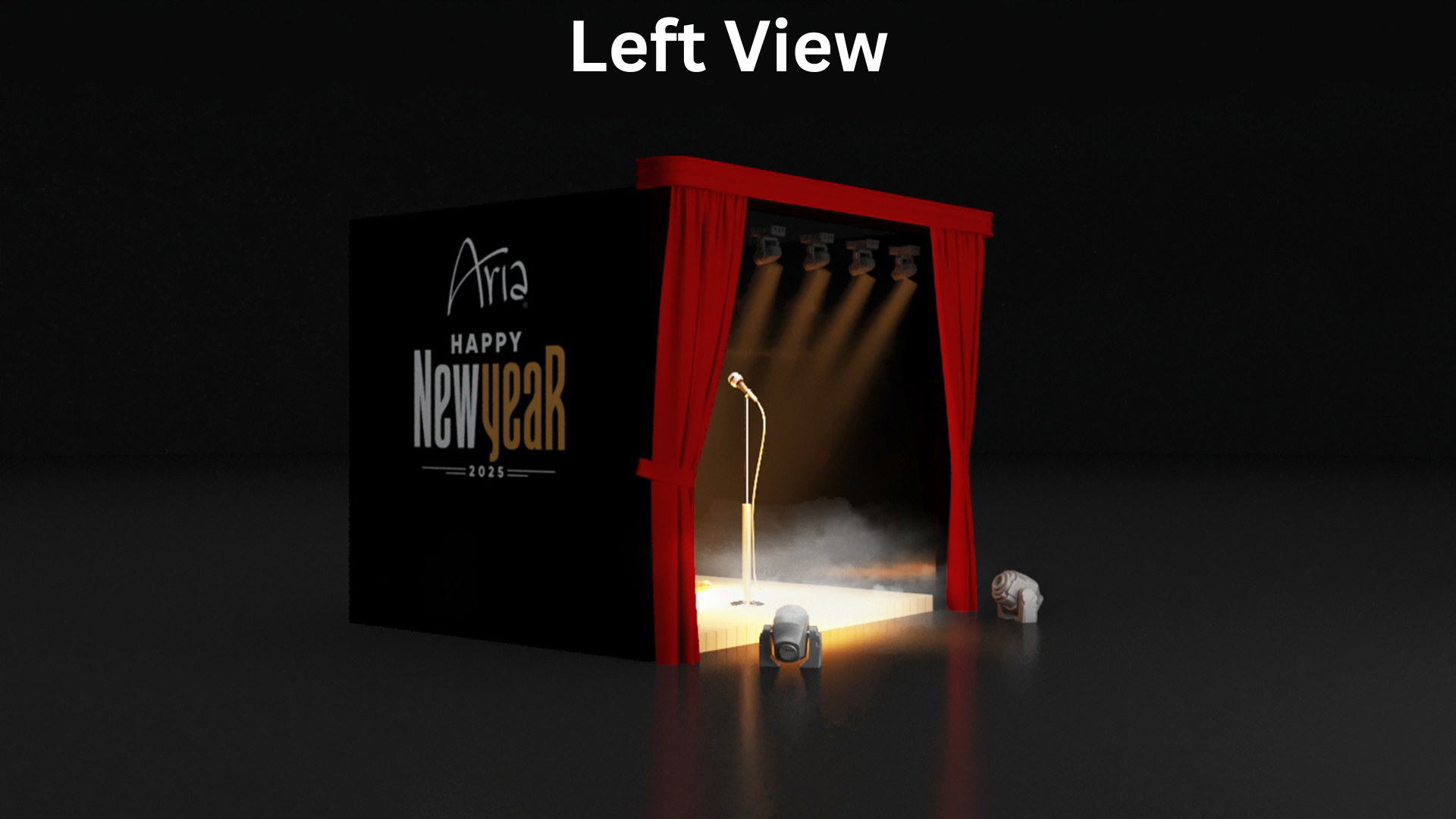 Aria scenic concept · left view · BoothMeUp custom fabrication