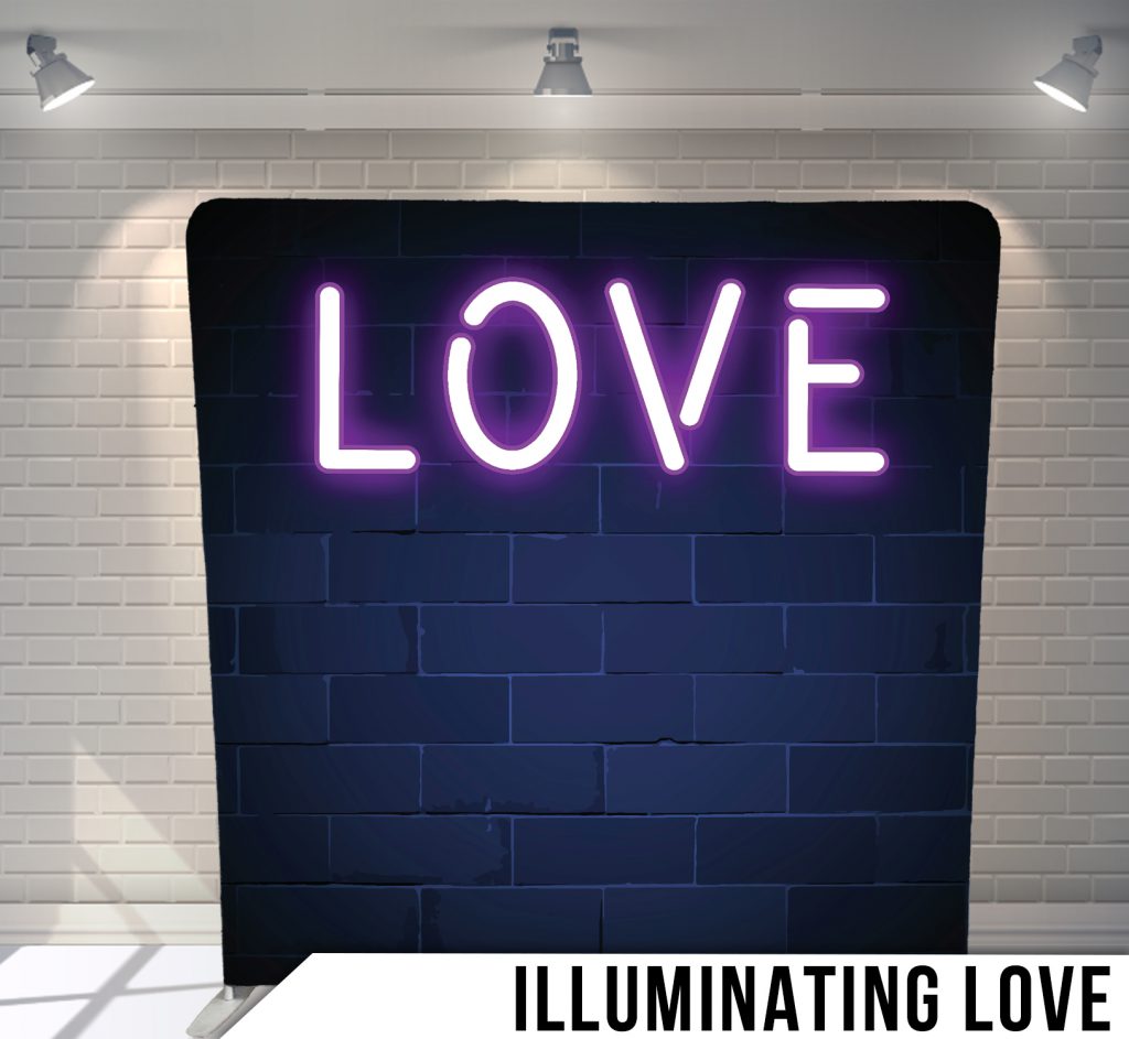 Illuminating Love fabric photo backdrop · BoothMeUp