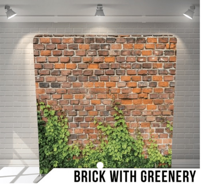 Brick with Greenery fabric photo backdrop · BoothMeUp