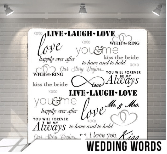 Wedding Words fabric photo backdrop · BoothMeUp