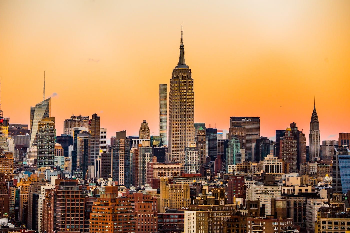 Manhattan skyline at sunset