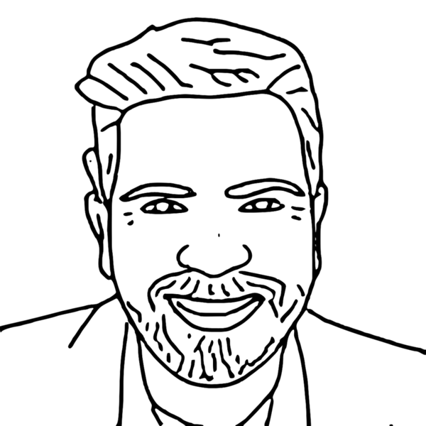 After · The matching AI-assisted line portrait.