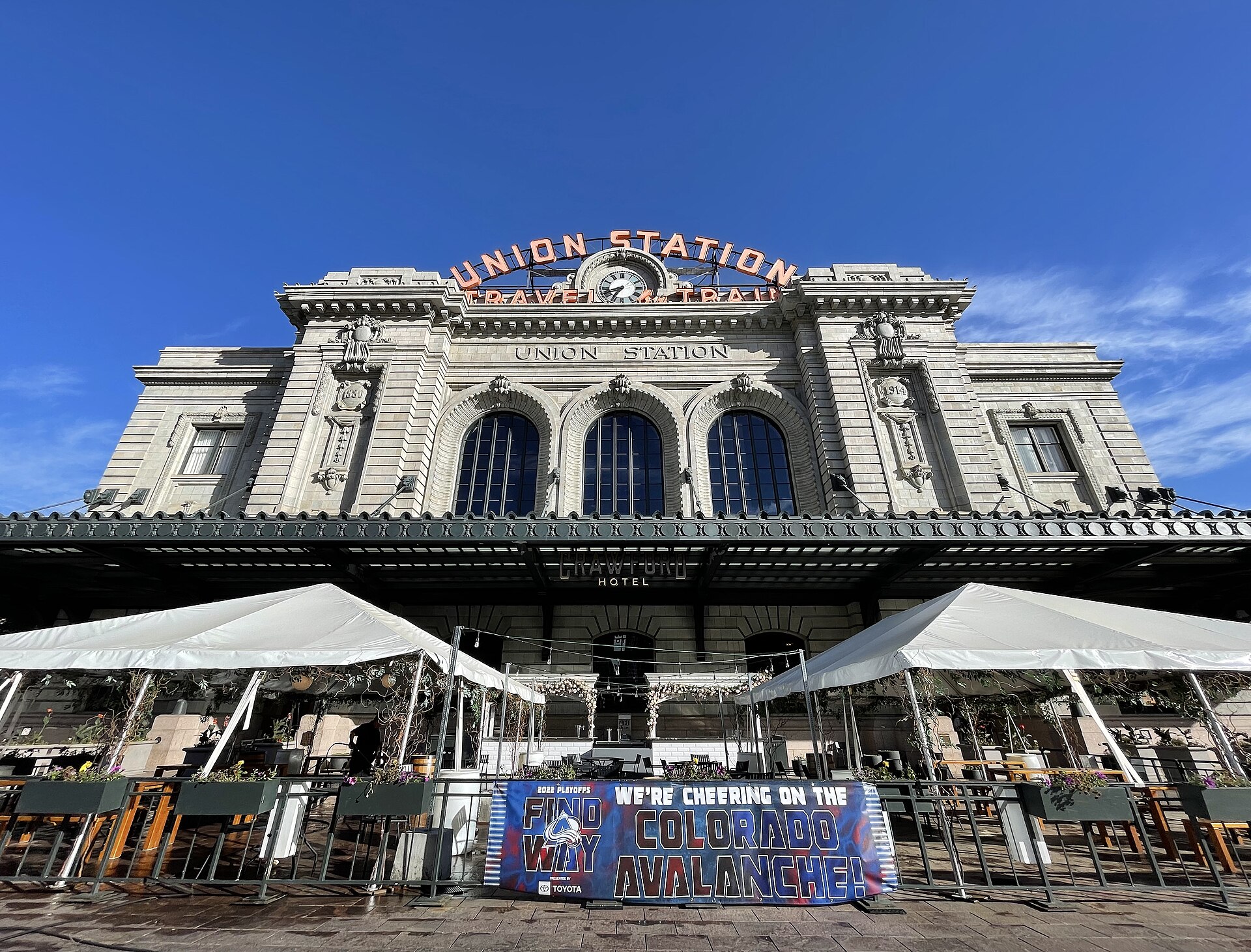 The historic Denver Union Station exterior in downtown Denver
