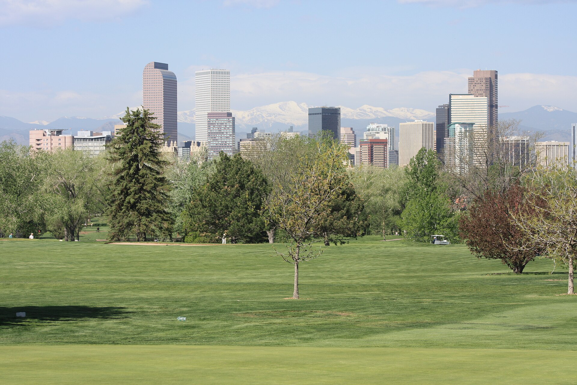 Denver skyline with Mount Blue Sky and the Rocky Mountains beyond