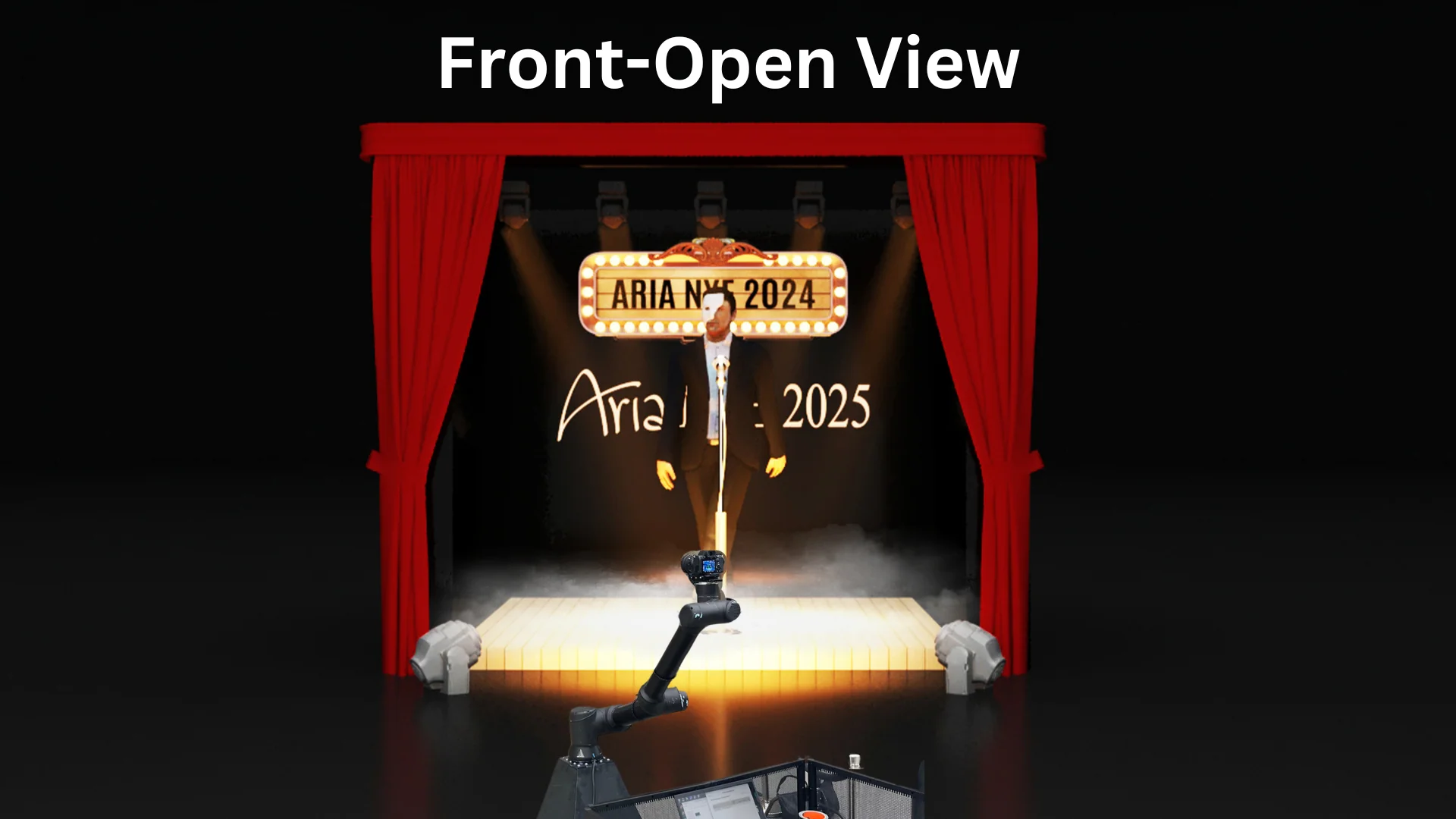 Aria scenic concept · open view · BoothMeUp custom fabrication