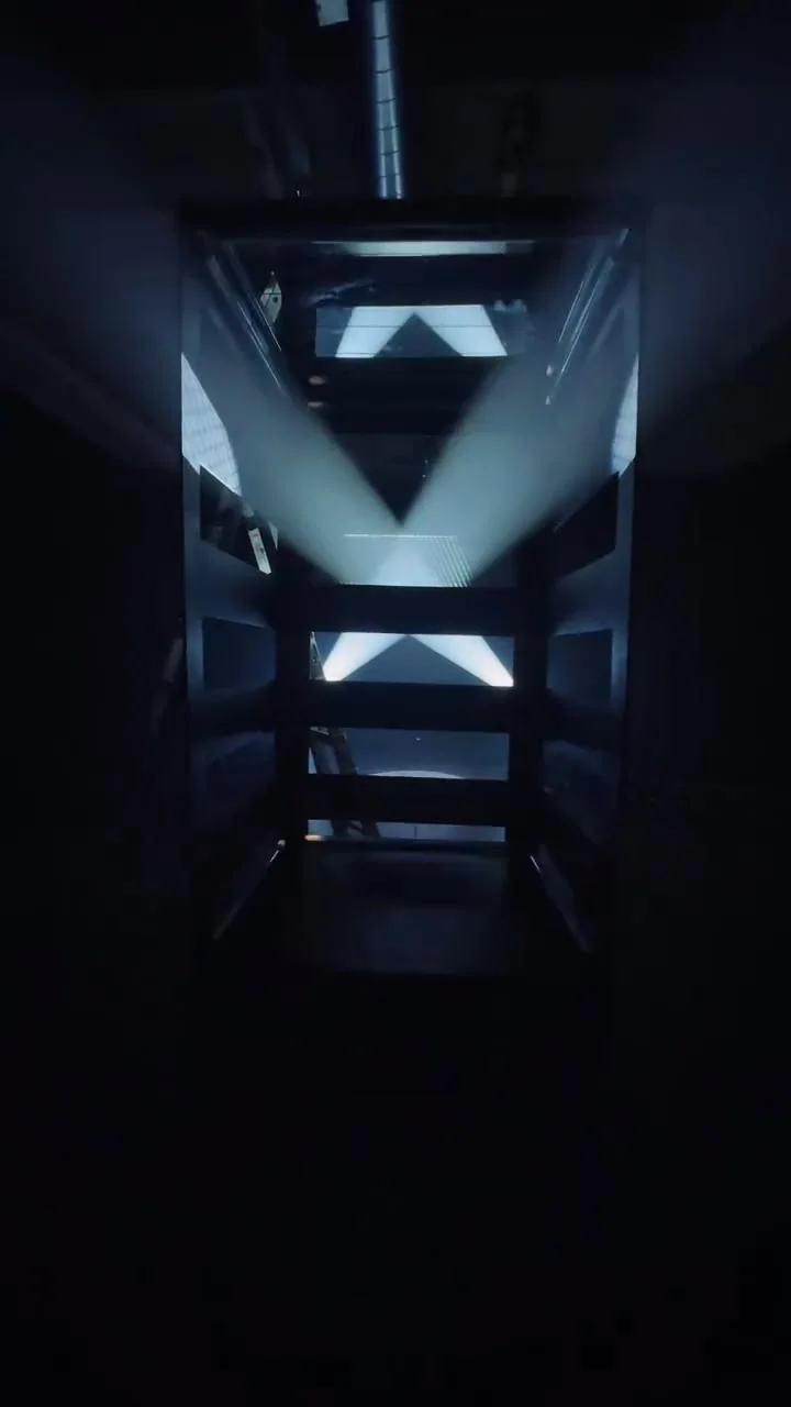 Geometric illuminated enclosure · BoothMeUp custom fabrication