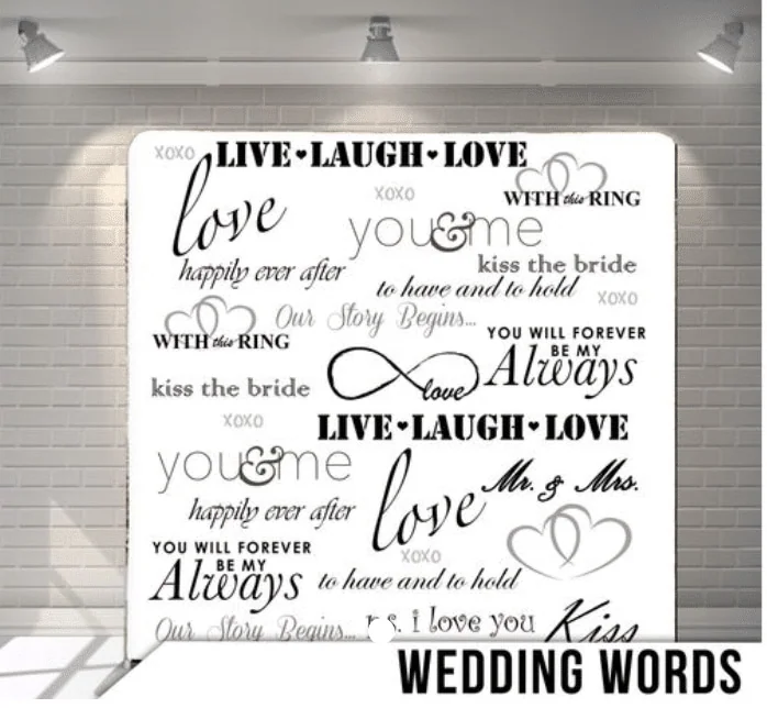 Wedding Words fabric photo backdrop · BoothMeUp