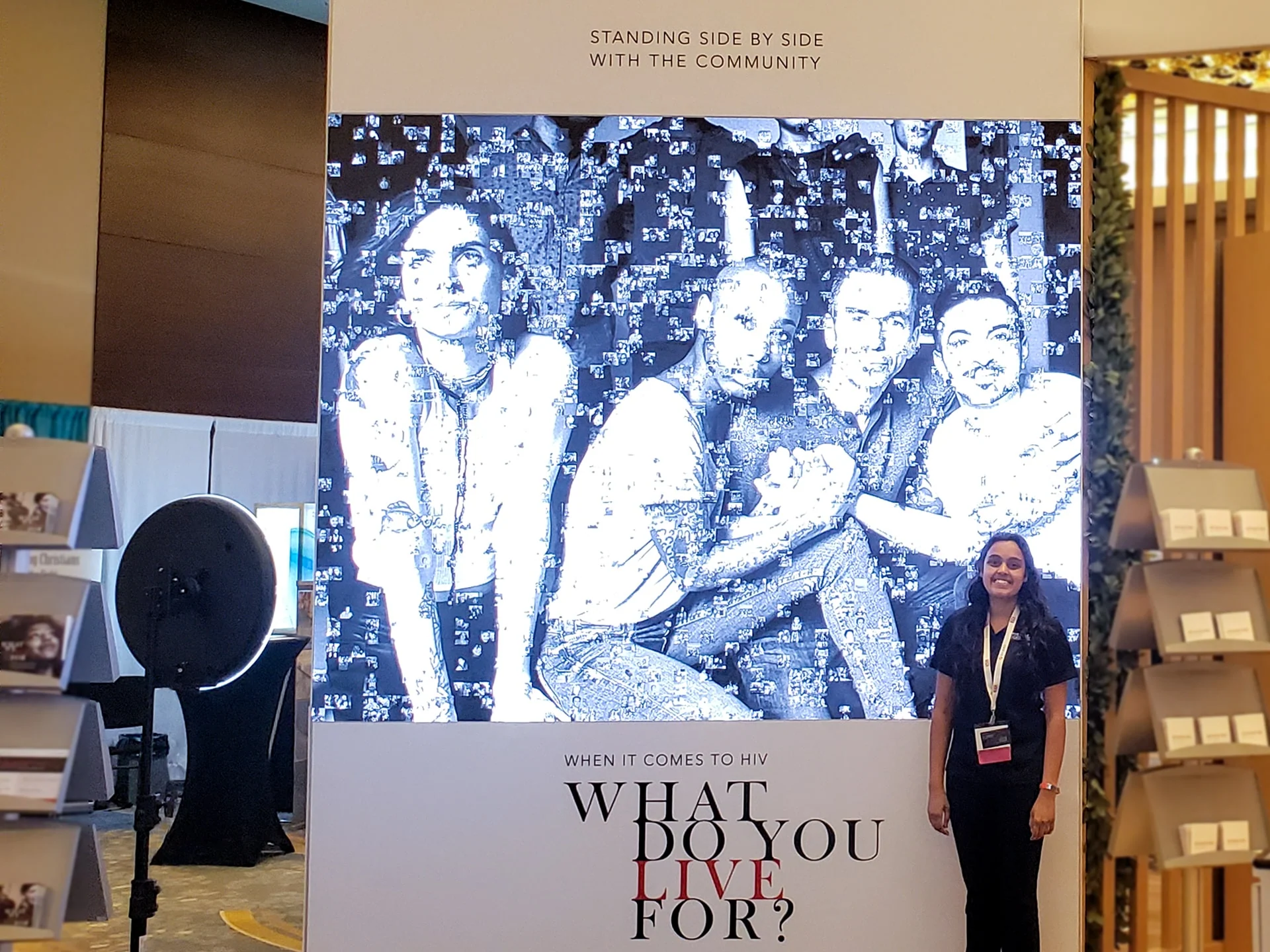Digital photo mosaic assembling individual guest portraits into a collective image