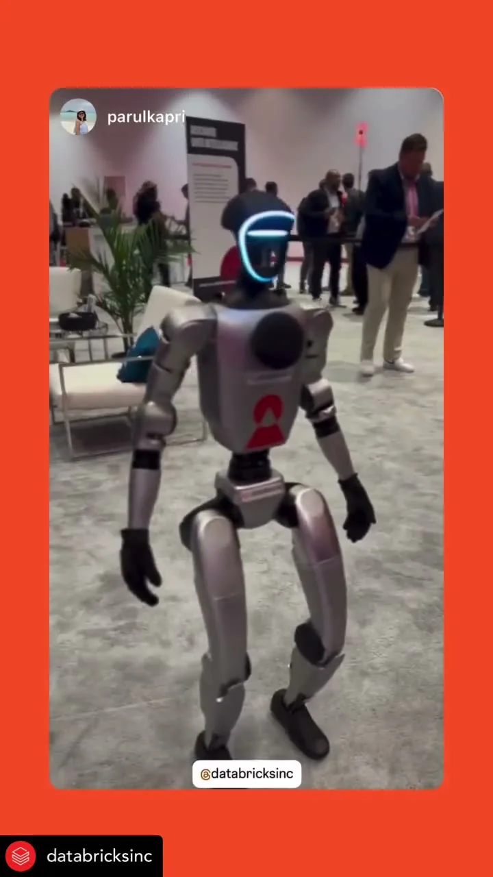 Humanoid Henry robot greeting attendees on the Databricks event floor