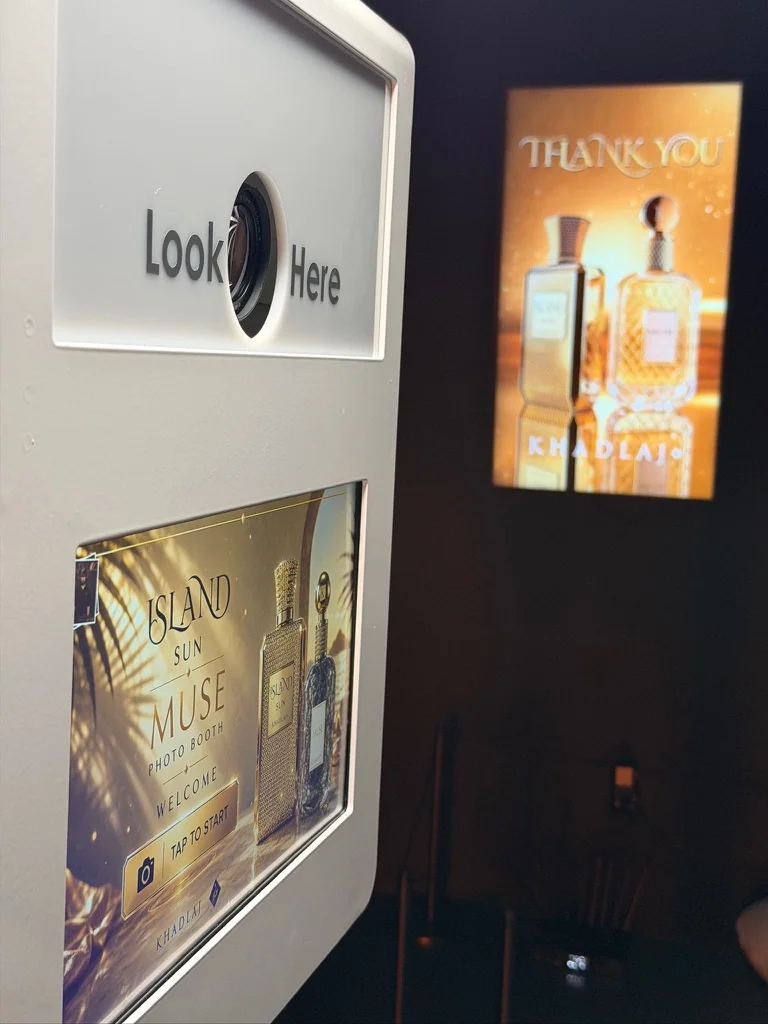 Khadlaj Island Sun Muse branded welcome screen on the portrait booth