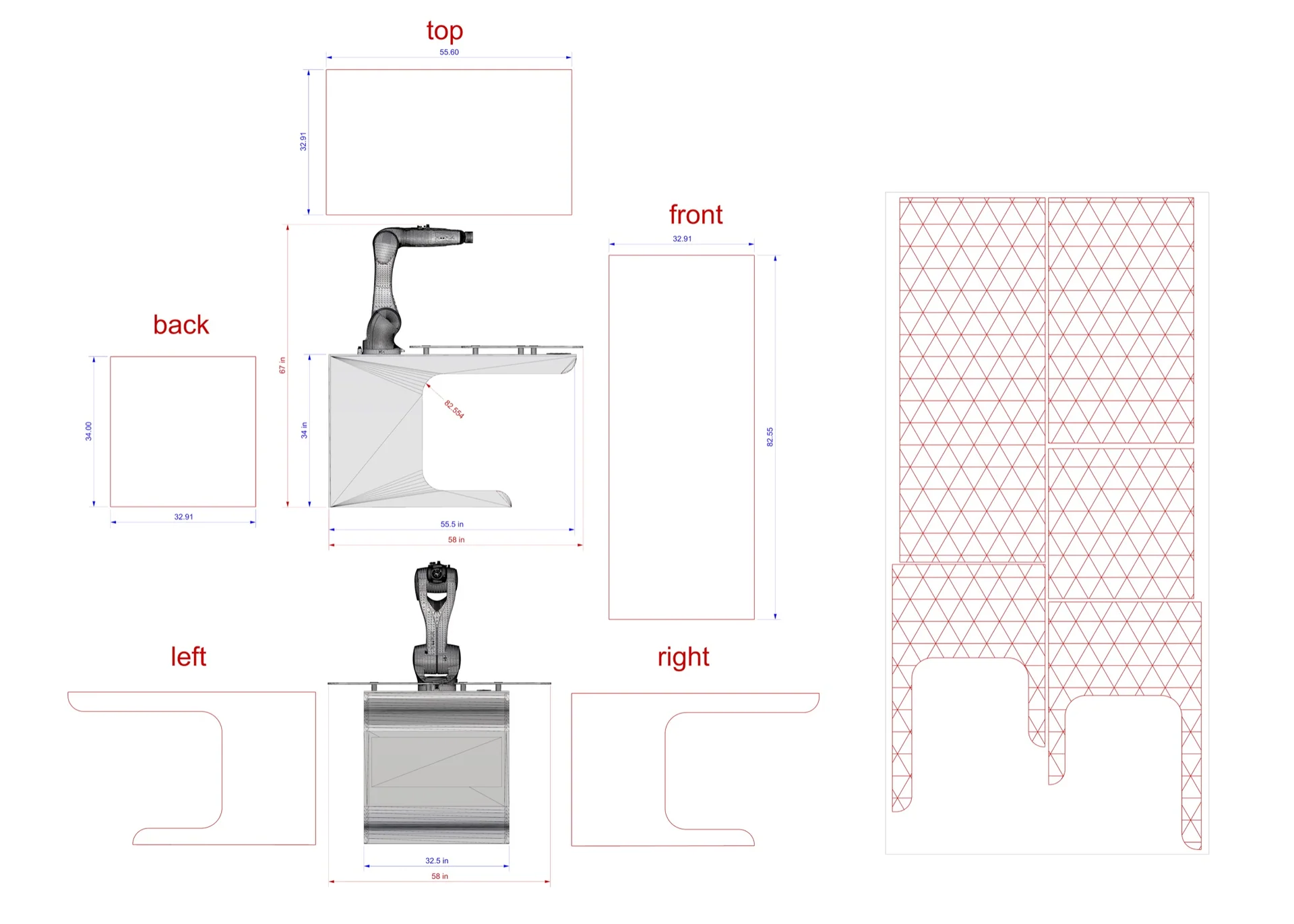 Robotic bartender fabrication and dimension drawing