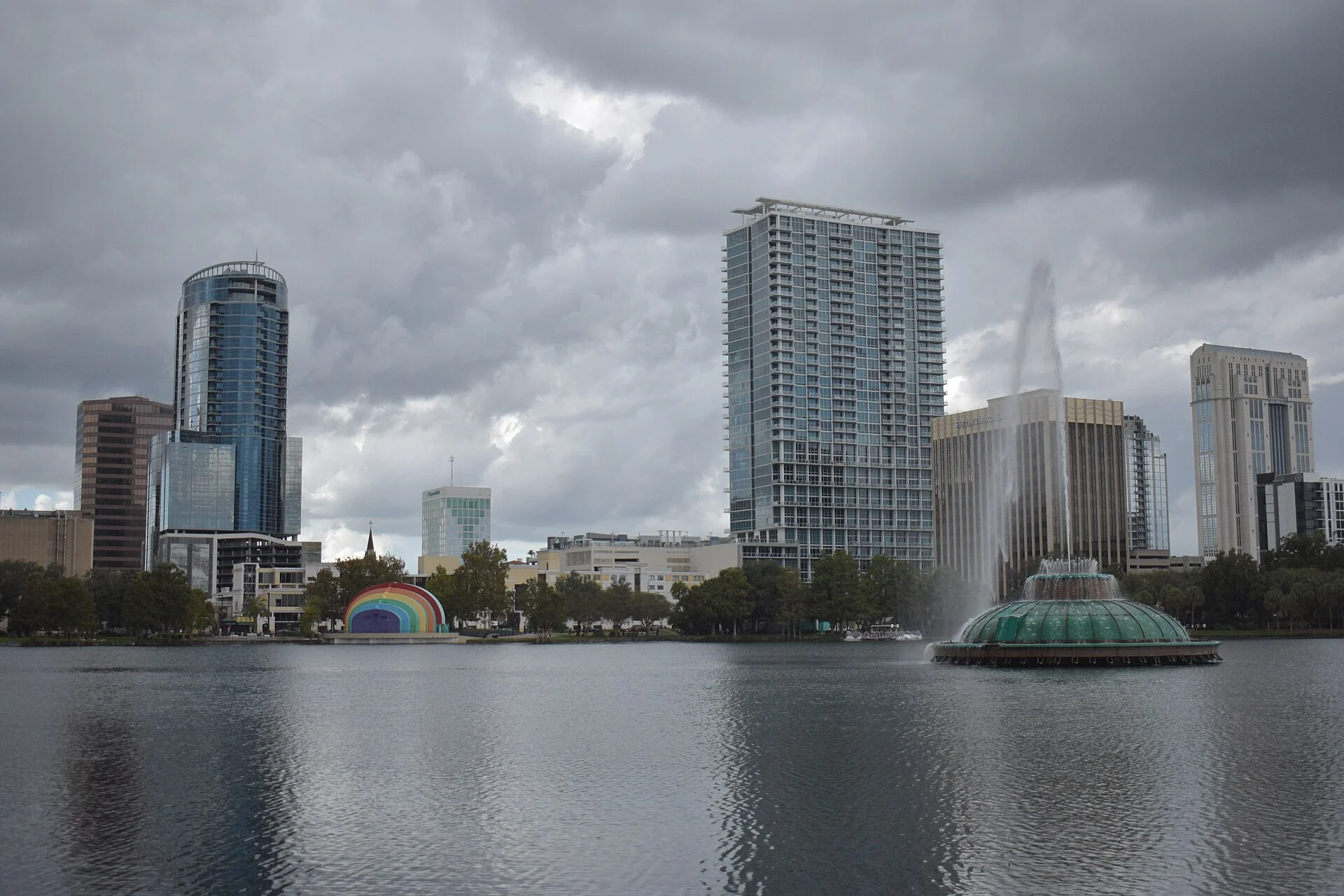 Lake Eola Park and the downtown Orlando skyline