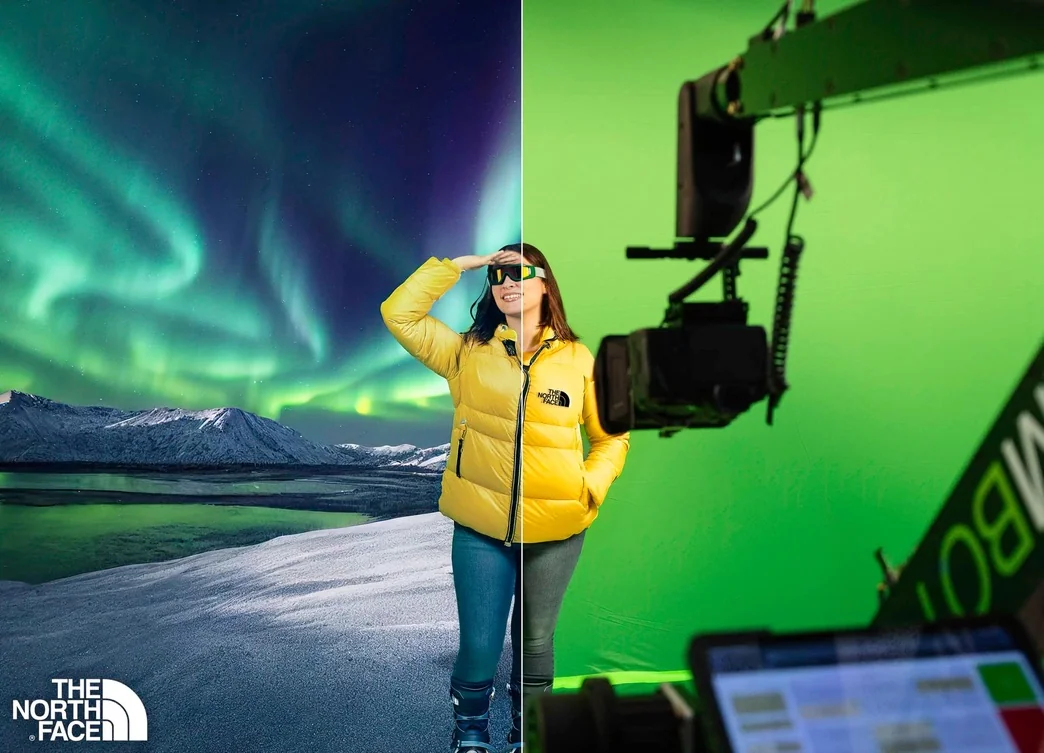 Before-and-after virtual production example captured with a motion-control camera system